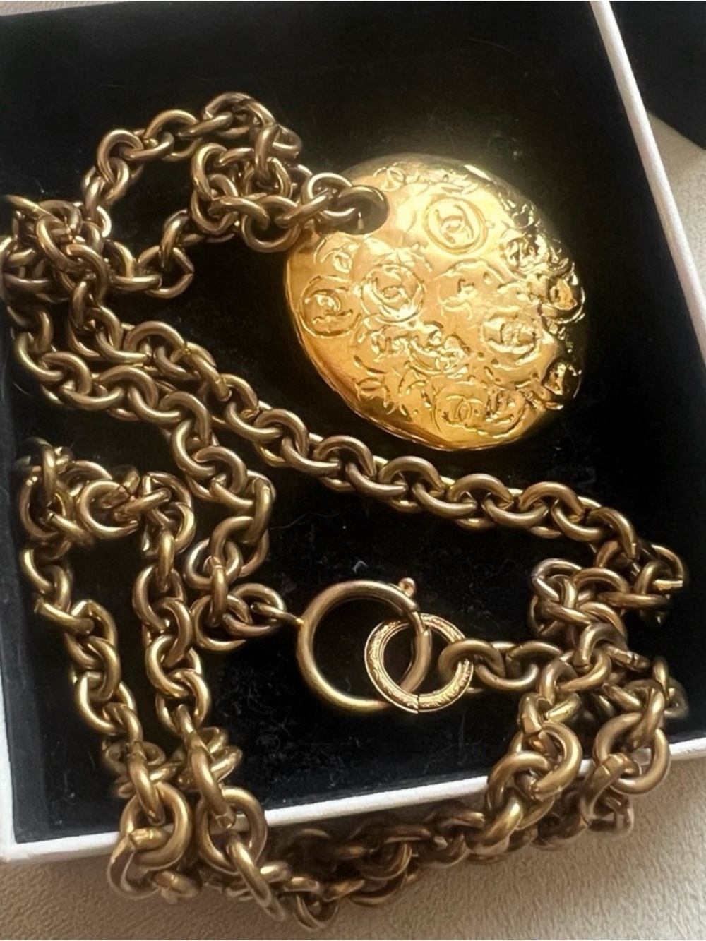 CHANEL Gold Floral Medallion Long Chain Necklace 18k gold plated